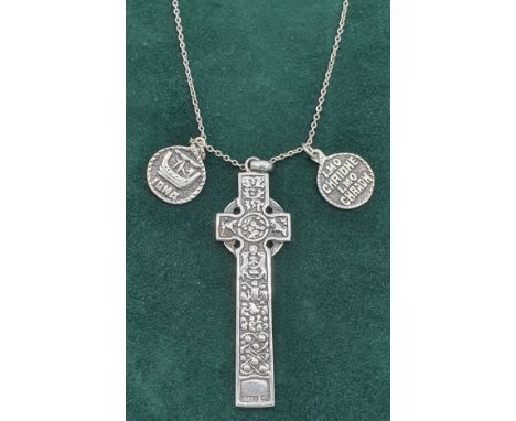 Alexander Ritchie of Iona Celtic cross design pendant and two small Iona circular silver pendants. All on a Sterling silver n