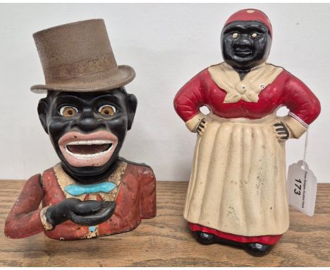 Two Cast Iron Money Banks, Aunt Jemima Mammy and Jolly figure bank with top hat. [21cm high] Notice from the the-saleroom.com
