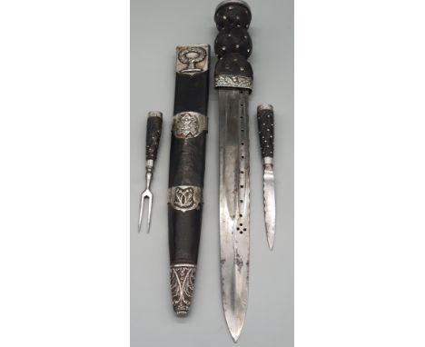 Antique military Black Watch dirk. Large quartz stone to the handle- hand carved handle- silver Mounts- not hallmarked- teste
