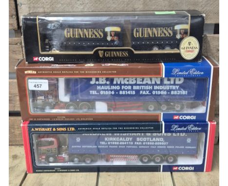 A collection of three Corgi limited edition Curtainside lorries; Andrew Wishart &amp; sons Ltd cc12201, JB McLean haulage Mid