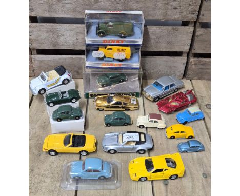 A tray of various vintage car models; Dinky ED Strakers car model, Dinky playworn Spectrum patrol car, corgi Mercedes Benz 24