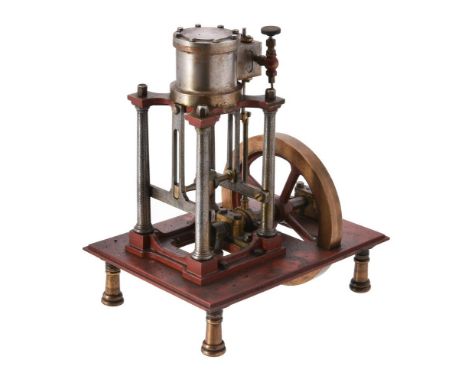 A well engineered period model of a vertical live steam colliery type engine, the single cylinder supported on four columns w