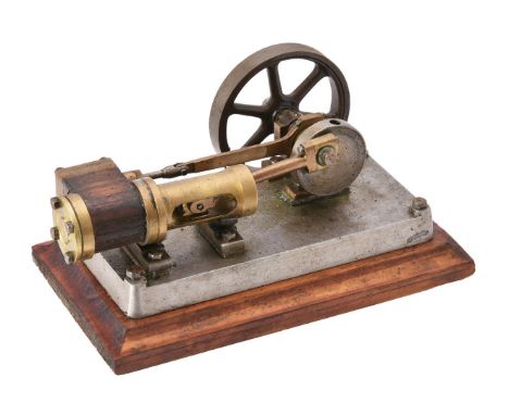 A small well engineered model of a horizontal live steam mill engine, having single cylinder lagged in wood with spoked flywh