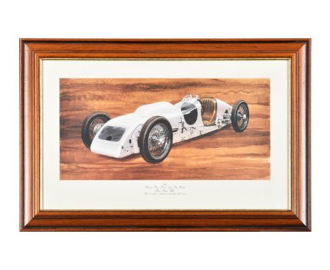 An Italian motoring print celebrating breaking a land speed record by Sir Reginal Munday in a single-seater Thomas-Parry/Perk