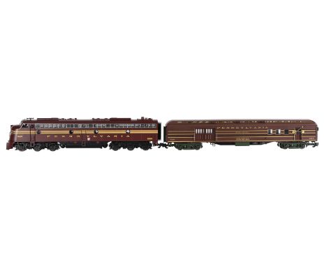 An Aristocraft G gauge 1/29th scale model of a Pennsylvania American EMD E8 diesel locomotive, ART-23601 No 5895. Locomotive 