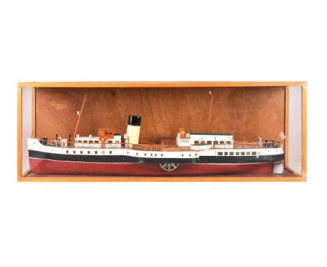 A cased static model of a Paddle Steamer 'Marchioness of Lorne' Glasgow, with detailed deck, railing and lifeboats. Display c