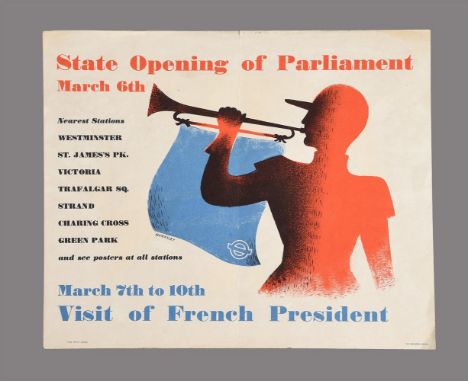 Poster: Tom Ekersley (British, 1914 - 1997). State Opening of Parliament. The Baynard Press, (1950).  a poster designed by th