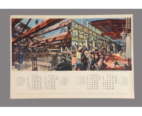 Terence Cuneo (British, 1907 - 1996) a group of three Calendar pages, depicting industrial scenes after the artist, 1951 - 19