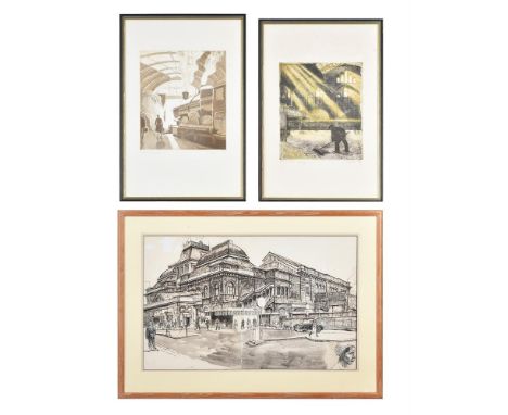 Ernest Sargieson (Contemporary British) Broad Street station April 1984,Pen and ink,40 by 64cmSigned and dated 1984and two aq
