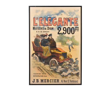 L'Elegante Moteurs de Dion 6.9.12 ChevauxPrinted by Charraire a Sceaux, Paris, ca. 1900Lithograph on paper, with an official 