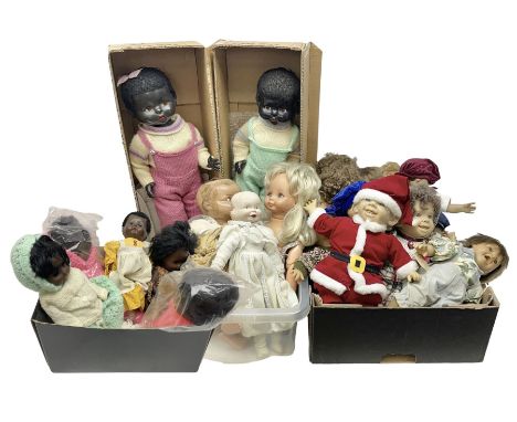 Quantity of vintage and later dolls to include unusual three faced example and further dolls marked C.J, Gloobee, Rosebud etc
