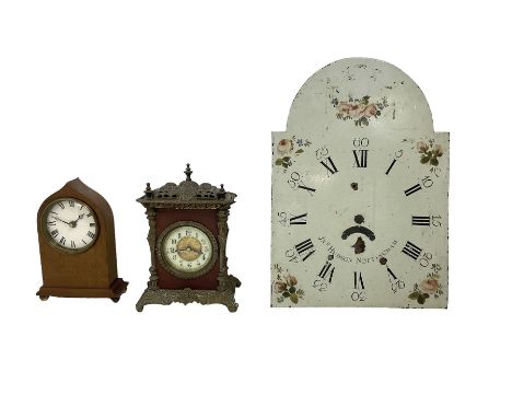 An early painted late 18th century 30hour long case clock dial and two 20th century mantle clocks.