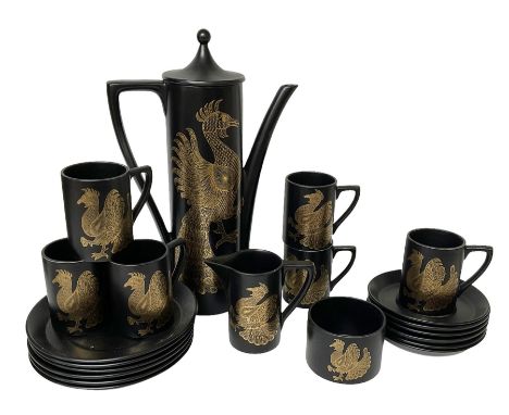 Portmeirion Phoenix pattern coffee set for six by John Cuffley, comprising coffee pot, milk jug, open sucrier, coffee cans an