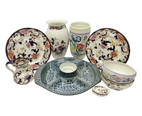 Six Masons Mandalay pattern items, comprising vase, jug bowl, trinket box and two plates, together with a selection of Poole 