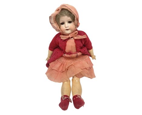 Seyfarth & Reinhardt bisque head doll with applied hair, sleeping eyes, open mouth with teeth and composition body with joint