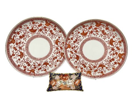 Two Victorian Royal Crown Derby Pembroke pattern plates, together with Royal Crown Derby rectangular trinket dish, no 2444, p