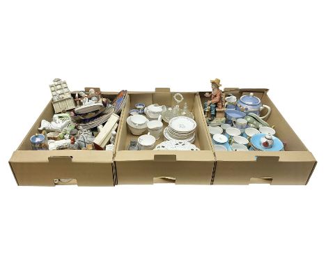 Collection of crested ware, together with Wedgwood Jasperware trinket boxes and other collectables in three boxes   