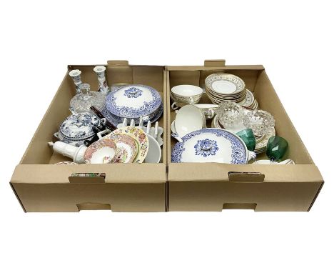 Crown Staffordshire part dinner service, with gilt decoration on a white ground, including seven twin handled soup bowls, tur