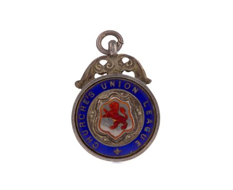 CHURCHE'S UNION LEAGUE RUNNERS UP SILVER MEDAL 1925/26,awarded to R. Thomson of Bridgeton Methodist F.C., the obverse enamell
