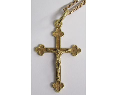 18ct gold crucifix pendant (1.6g) on 9ct gold necklace (2.0g) approx. 48cm length