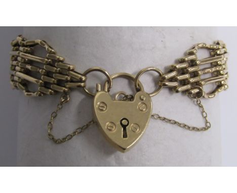 9ct gold gate bracelet with padlock &amp; safety chain - total weight 23.3g&nbsp;