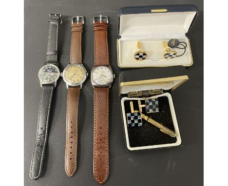 3&nbsp;gents vintage wristwatches: H Stone Leeds silver case cushion face, Titus Gen&egrave;ve Incabloc waterproof Non Magnet