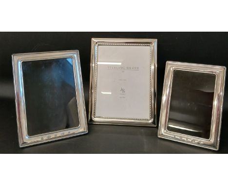 3 silver easel photograph frames - 2 x Carrs of Sheffield 2012 with large Diamond Jubilee hallmarks 13.5cm x 19cm &amp; 16cm 