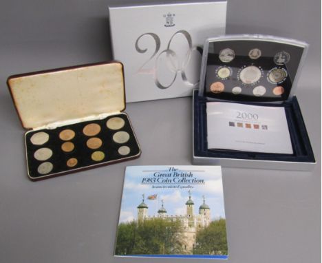 3 coin sets - 2000 United Kingdom proof set - Last ordinary and first decimal specimen coins - 1983 Great British coin collec