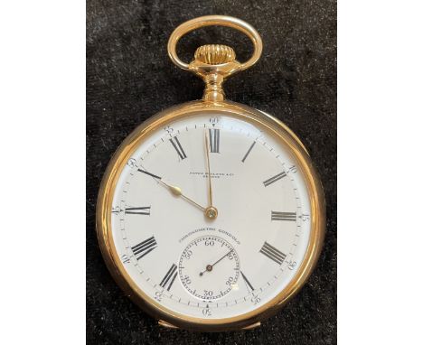 Patek Philippe &amp; Co. Gen&egrave;ve 18ct gold Chronometro Gondolo open face pocket watch&nbsp;with Roman numerals, seconda