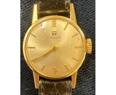 Tissot 9ct gold ladies wristwatch with leather strap