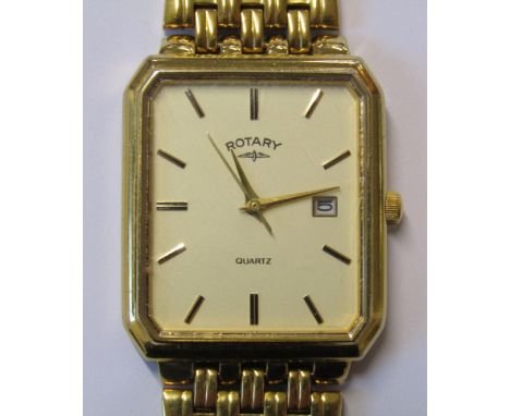 Rotary mens electro gold plated quartz watch, plus matching gold coloured tie pin and cufflinks