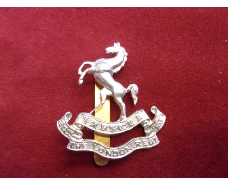 20th County of London (The Queen's Own) Regiment WWI Cap Badge (White-metal), slider, sealed 15th May 1917. K&amp;K: 1852