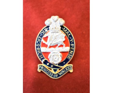 The 2nd Battalion, The Princess of Wales' Royal Regiment (2PWRR) Cap Badge (Gilt and Enamel), slider and made ' Firmin London