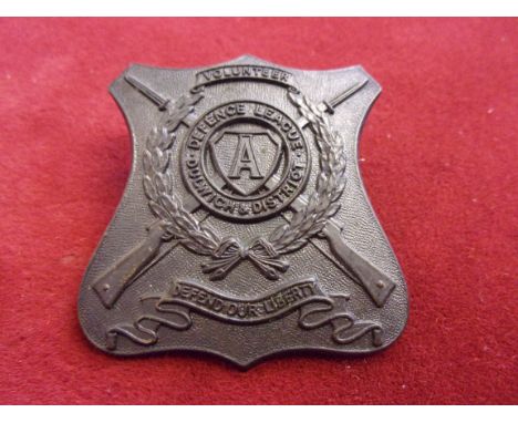 Dulwich and District Defence League (later 1/12th Battalion) WWI Cap Badge (Blackened-brass), two lugs. K&amp;K: 1657