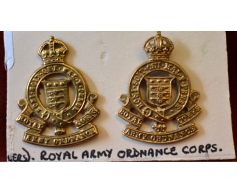 British WWII Officers Royal Army Ordnance Corp Collar badges, (Gilding metal, lugs)