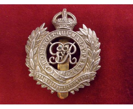Royal Engineers (Volunteers) Officers WWI Forage Cap Badge GEOVI (Silver-plate), slider. K&amp;K: 882.