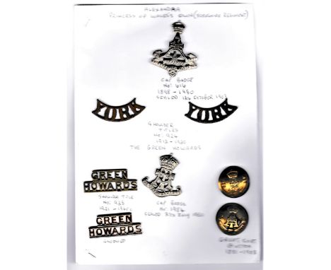 Alexandra Princess of Wales's Own (Yorkshire Regt) Collection on a sheet including K&amp;K: 616 (White-metal) Cap Badge and N