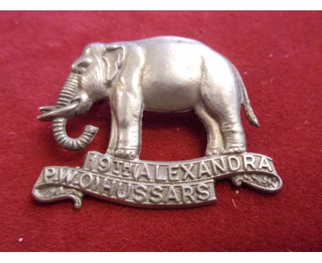 19th (Queen Alexandra's Own Royal Hussars)  Cap Badge (White-metal), two lugs, second type with (19th Alexandra P.O.W. Hussar