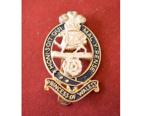 The Princess of Wales' Royal Regiment Cap Badge (Gilt and Enamel), slider.