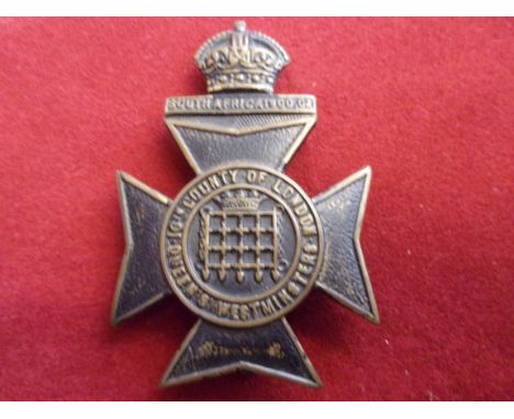16th London Regiment (Queen's Westminster Rifles) WWI Cap Badge (Blackened-brass), slider, unusual solid centre variant. K&am