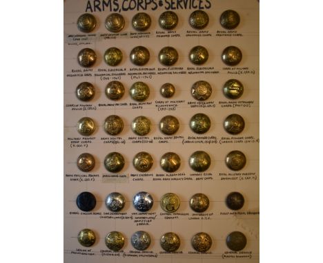 British Army Corps and Services Buttons (42): Army Ordnance Corps, , REME, Corps of Military Police, Army Dental Corps, Queen