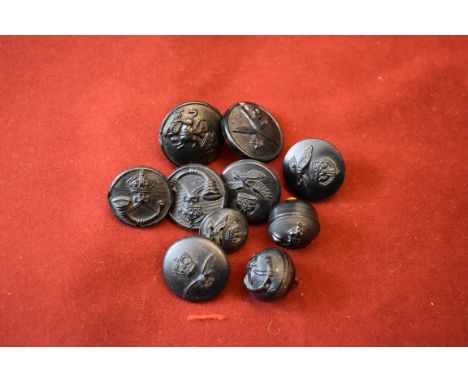 British WWII and Later plastic economy military buttons (10) including: Royal Air Force, Light Infantry etc. A good selection