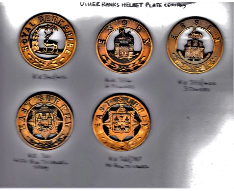 Victorian Other Ranks' Helmet-Plate Centres 1881 to 1901 (5) including: The Royal Berkshire Regt, Essex Regt 1st and 2nd type