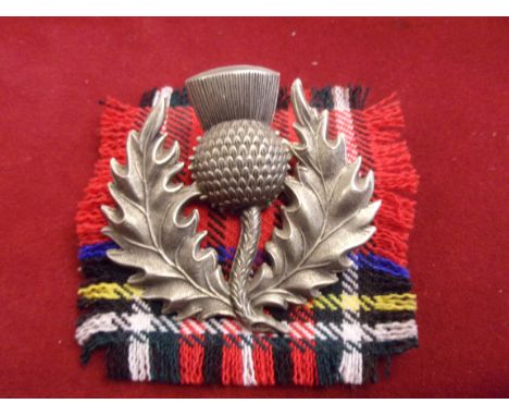 Royal Scottish Reserve Regiment Officers and Other Ranks Field Cap Badge (White-metal with tartan cloth), two lugs. K&amp;K: 