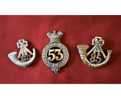 53rd &amp; 85th Shropshire Regt and King's Own Shropshire Light Infantry Glengarry Badges and Forage Cap Badge (Gilding-metal