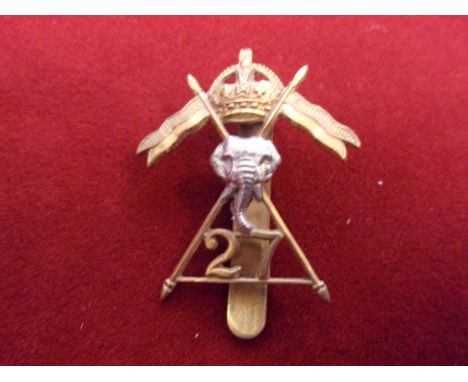 27th Lancers WWII Cap Badge (Bi-metal), slider. Sealed 1st May 1941. K&amp;K: 1917.