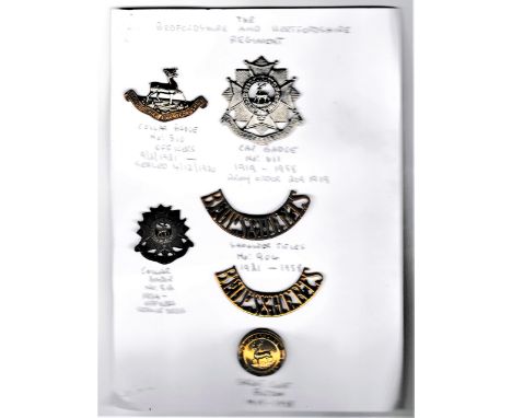 Bedfordshire and Hertfordshire Regt Cap Badge (White-metal), Officers Collar Badges, (2) Shoulder Titles and Great Coat Butto