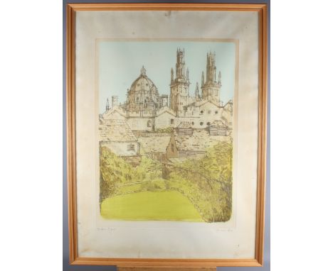 Richard Beer: a pencil signed artist's proof print, view of Magdalen Bridge, 24" x 19", in silvered and burr effect frame, an