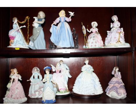 Four Royal Worcester figures, five Wedgwood figures, a Coalport figure, a Nao figure and a Franklin Mint figure