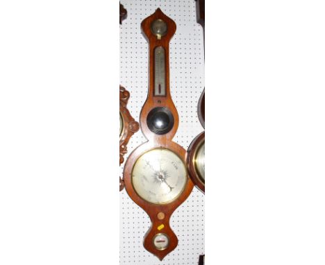 A mid 19th Century oak cased syphon tube barometer with thermometer, hygrometer and mirror, 39" high